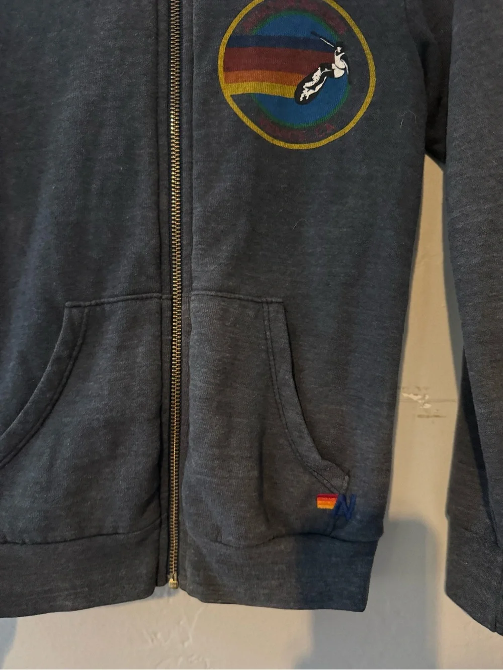 Aviator Nation Kids' Venice Charcoal Zip Hoodie with Rainbow Patch